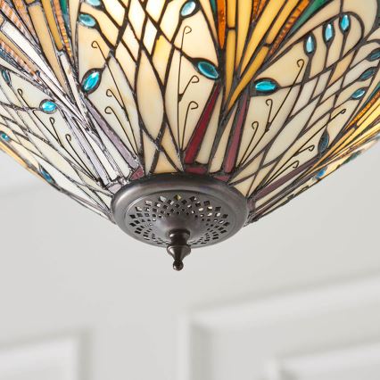 Endon 70750 - Tiffany HECTOR chain-suspended chandelier 3xE27/60W/230V, Ø 40 cm