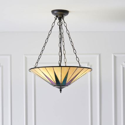 Endon 70754 - Tiffany DARK STAR Chain-hung Chandelier, 3xE27/60W/230V, Ø 49 cm