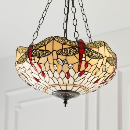 Endon 70759 - Chain-hung chandelier Tiffany DRAGONFLY 3xE27/60W/230V diam. 41 cm