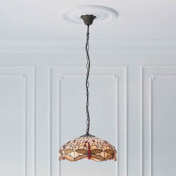 Endon 70824 - Chain-hung Tiffany DRAGONFLY chandelier, 3 x E27 / 60W / 230V, dia. 41 cm