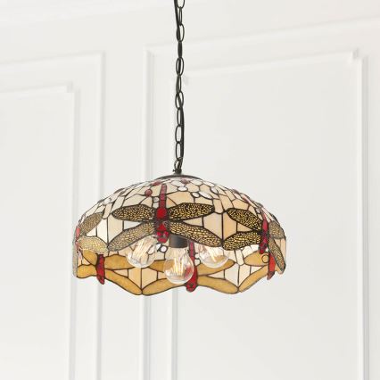 Endon 70824 - Chain-hung Tiffany DRAGONFLY chandelier, 3 x E27 / 60W / 230V, dia. 41 cm
