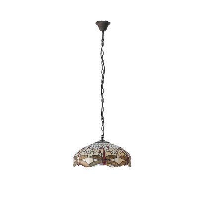 Endon 70824 - Chain-hung Tiffany DRAGONFLY chandelier, 3 x E27 / 60W / 230V, dia. 41 cm