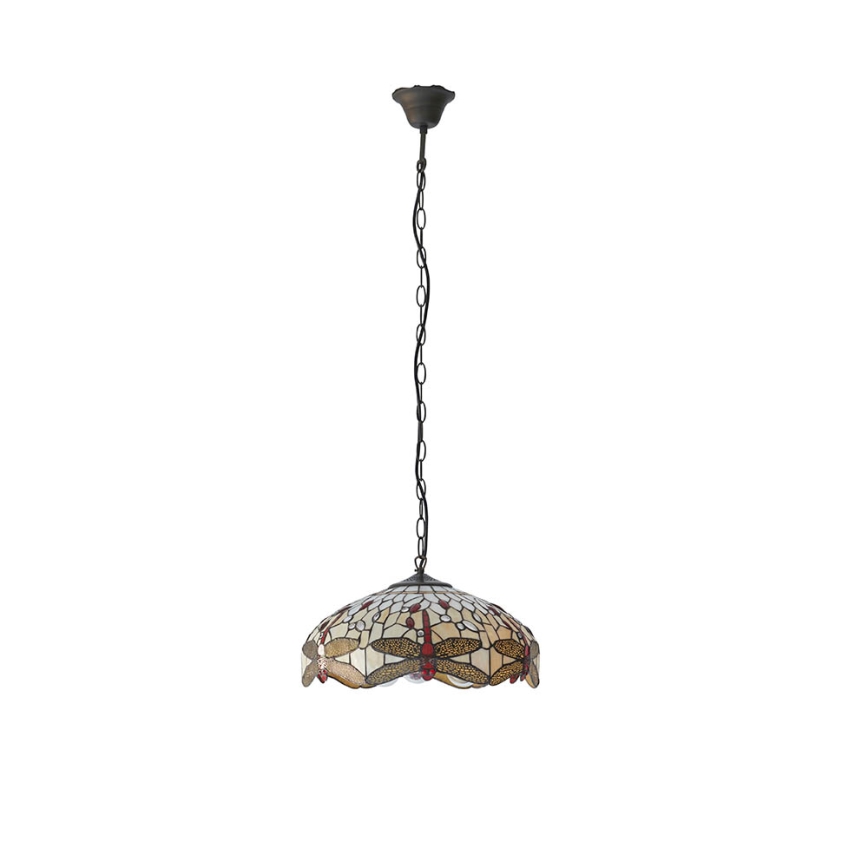 Endon 70824 - Chain-hung Tiffany DRAGONFLY chandelier, 3 x E27 / 60W / 230V, dia. 41 cm