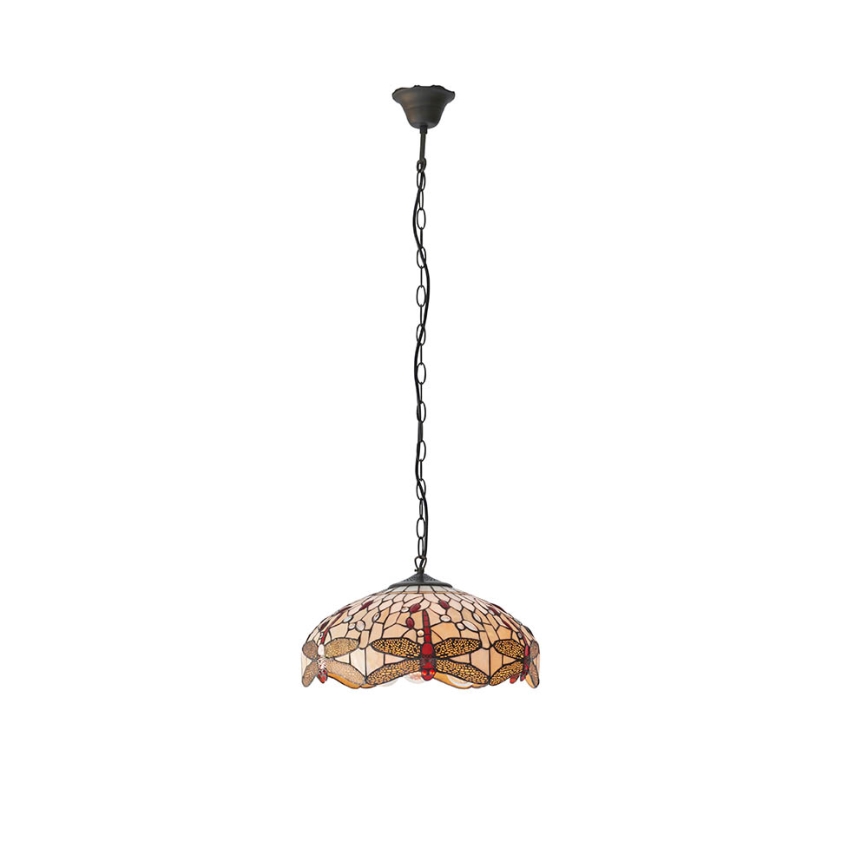 Endon 70824 - Chain-hung Tiffany DRAGONFLY chandelier, 3 x E27 / 60W / 230V, dia. 41 cm