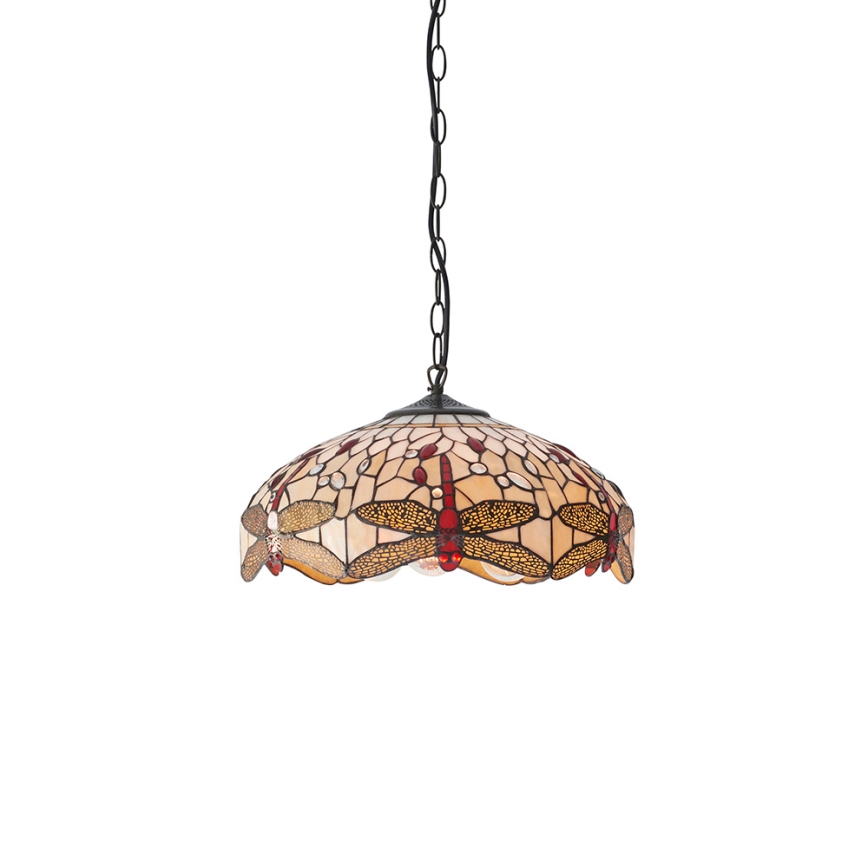 Endon 70824 - Chain-hung Tiffany DRAGONFLY chandelier, 3 x E27 / 60W / 230V, dia. 41 cm