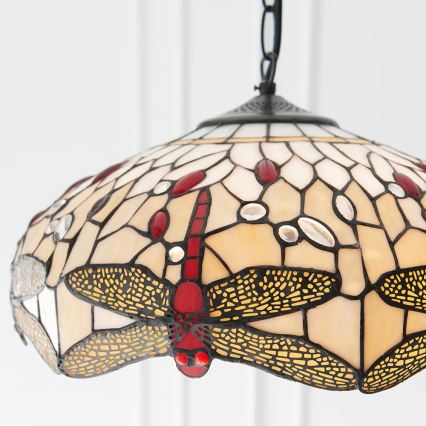 Endon 70824 - Chain-hung Tiffany DRAGONFLY chandelier, 3 x E27 / 60W / 230V, dia. 41 cm