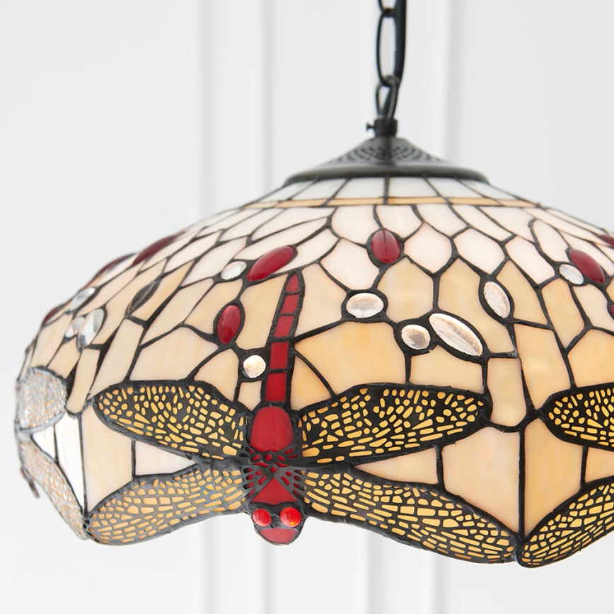 Endon 70824 - Chain-hung Tiffany DRAGONFLY chandelier, 3 x E27 / 60W / 230V, dia. 41 cm
