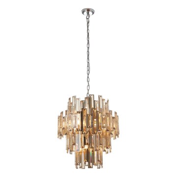 Endon 72744 - Crystal chandelier on a chain VIVIANA 12xE14/40W/230V shiny chrome/smoky