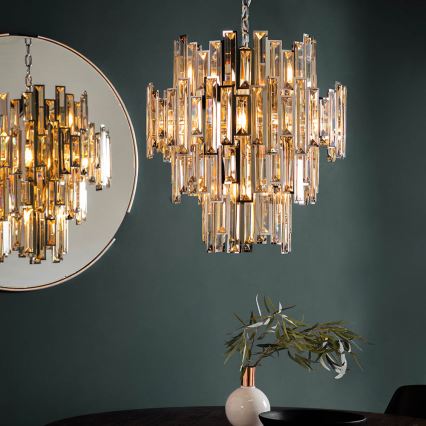 Endon 72744 - Crystal chandelier on a chain VIVIANA 12xE14/40W/230V shiny chrome/smoky