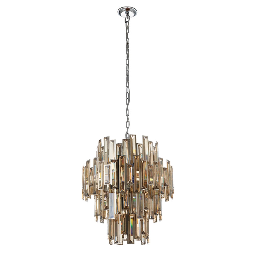 Endon 72744 - Crystal chandelier on a chain VIVIANA 12xE14/40W/230V shiny chrome/smoky