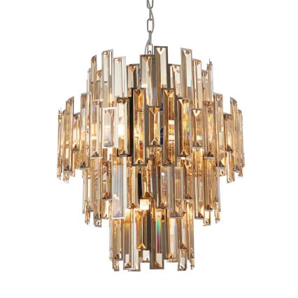 Endon 72744 - Crystal chandelier on a chain VIVIANA 12xE14/40W/230V shiny chrome/smoky