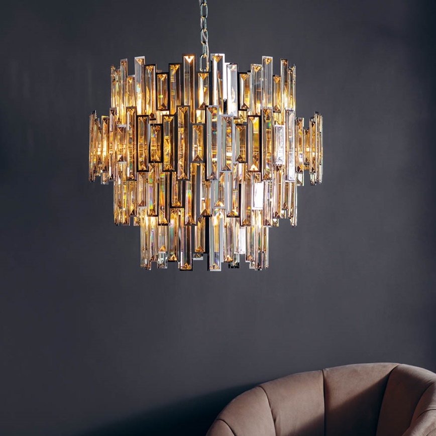 Endon 72746 - VIVIANA Crystal Chain Chandelier 15xE14/40W/230V Polished Chrome/Smoked