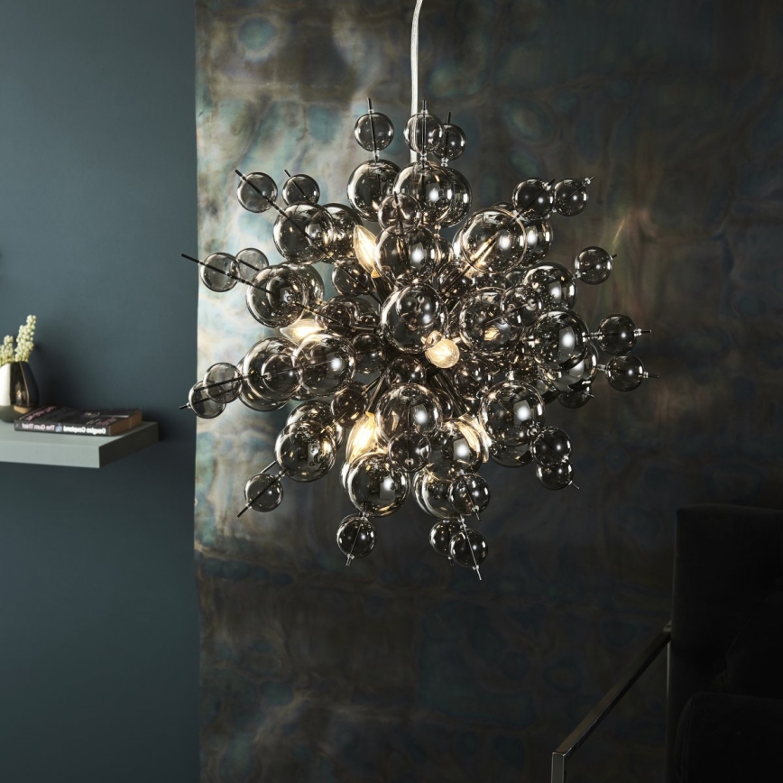 Endon 81583 - Cable-suspended chandelier JOULES 9xE14/7W/230V polished chrome/smoked