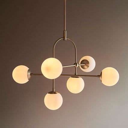 Endon 90842 - Rod pendant ONTARIO 6xE14/7W/230V brass/white
