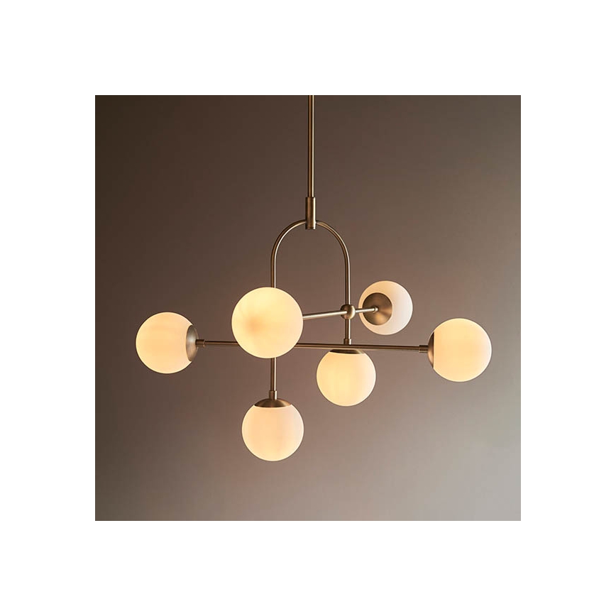 Endon 90842 - Rod pendant ONTARIO 6xE14/7W/230V brass/white