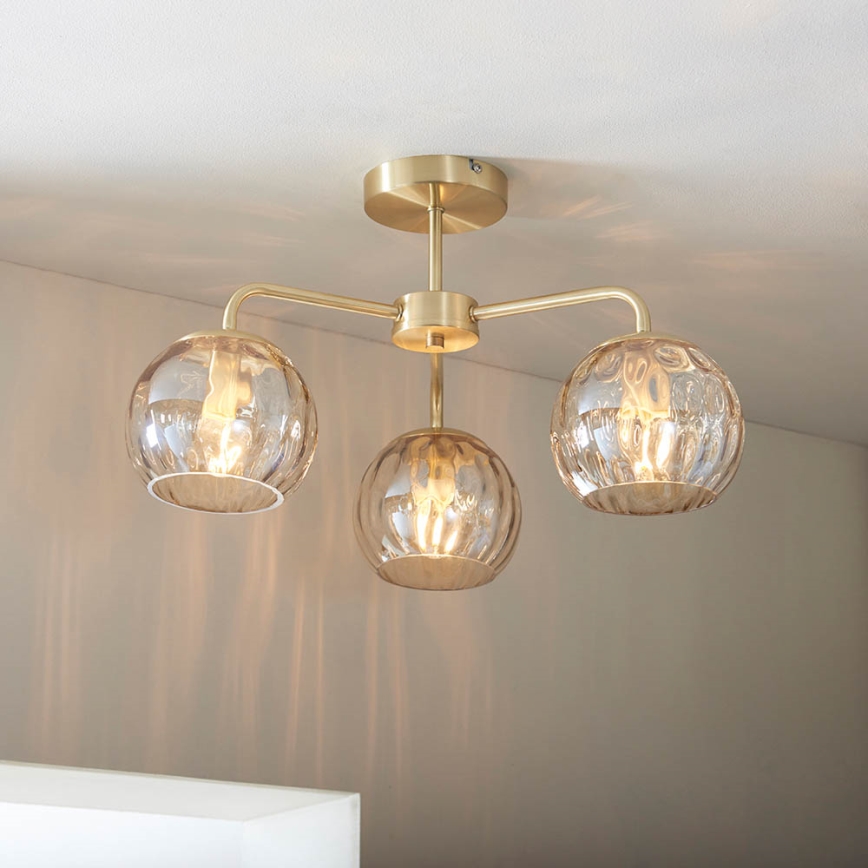 Endon 91968 - DIMPLE Flush-Mount Ceiling Light 3xE14/25W/230V, Gold / Smoked Beige