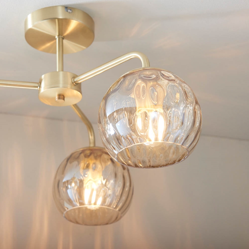 Endon 91968 - DIMPLE Flush-Mount Ceiling Light 3xE14/25W/230V, Gold / Smoked Beige