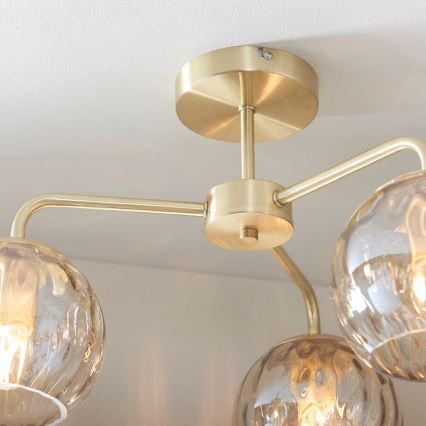 Endon 91968 - DIMPLE Flush-Mount Ceiling Light 3xE14/25W/230V, Gold / Smoked Beige