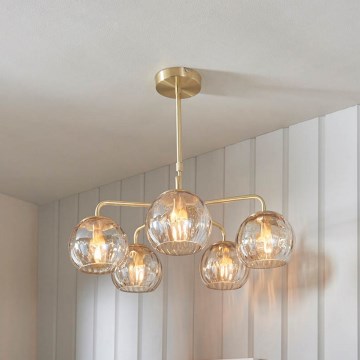 Endon 91969 - DIMPLE rod-mounted chandelier 5xE14/25W/230V gold