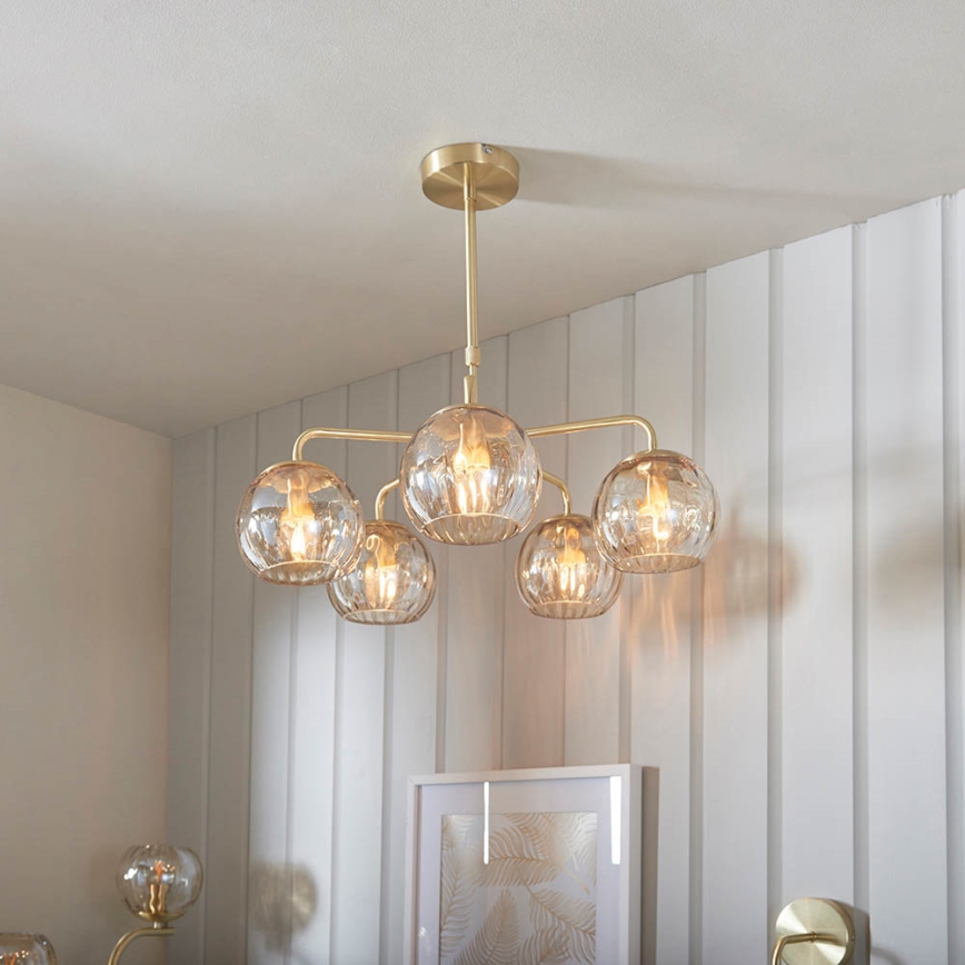 Endon 91969 - DIMPLE rod-mounted chandelier 5xE14/7W/230V gold