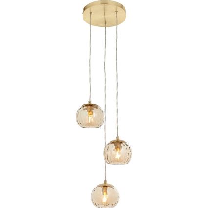 Endon 91971 - Cable-suspended chandelier DIMPLE 3xE14/25W/230V gold/smoky beige
