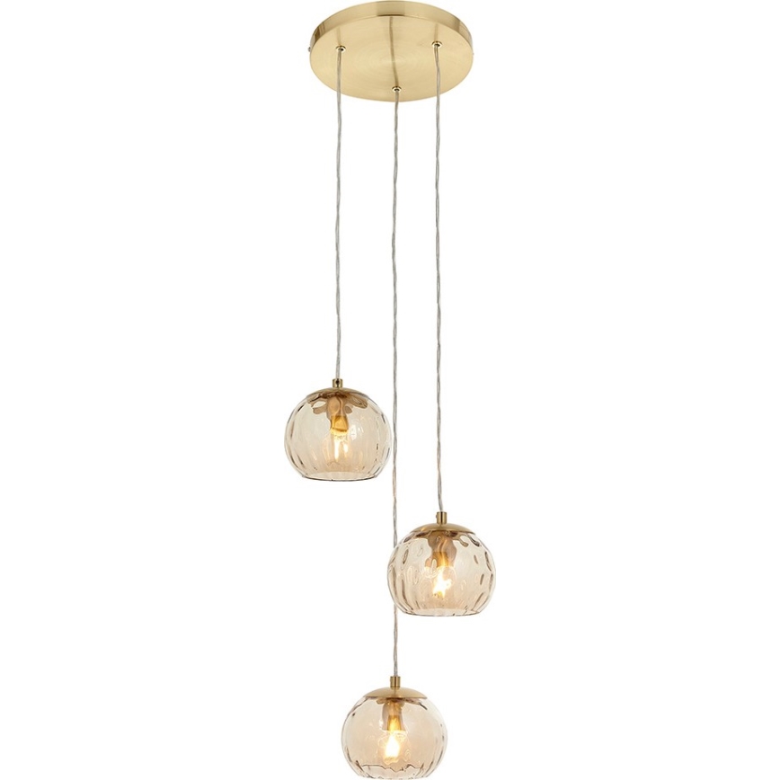 Endon 91971 - Cable-suspended chandelier DIMPLE 3xE14/25W/230V gold/smoky beige
