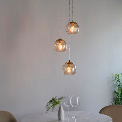 Endon 91971 - DIMPLE cable-suspended pendant 3xE14/7W/230V, gold/smoky beige