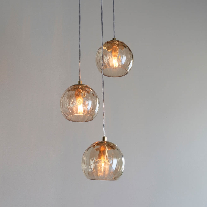 Endon 91971 - DIMPLE cable-suspended pendant 3xE14/7W/230V, gold/smoky beige