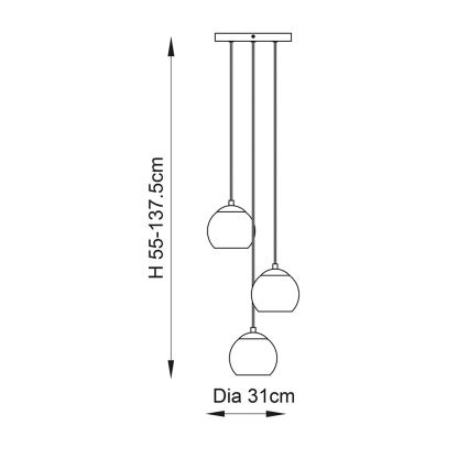 Endon 91971 - DIMPLE cable-suspended pendant 3xE14/7W/230V, gold/smoky beige