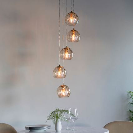 Endon 91972 - DIMPLE cable pendant light 5xE14/7W/230V gold/smoked beige