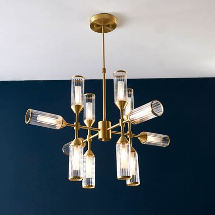 Endon 92214 - TOUR Rod-Mounted Chandelier 12xG9/3W/230V Brass