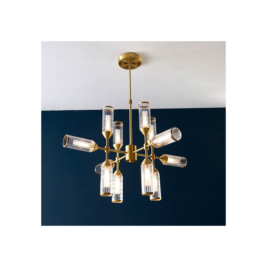 Endon 92214 - TOUR Rod-Mounted Chandelier 12xG9/3W/230V Brass