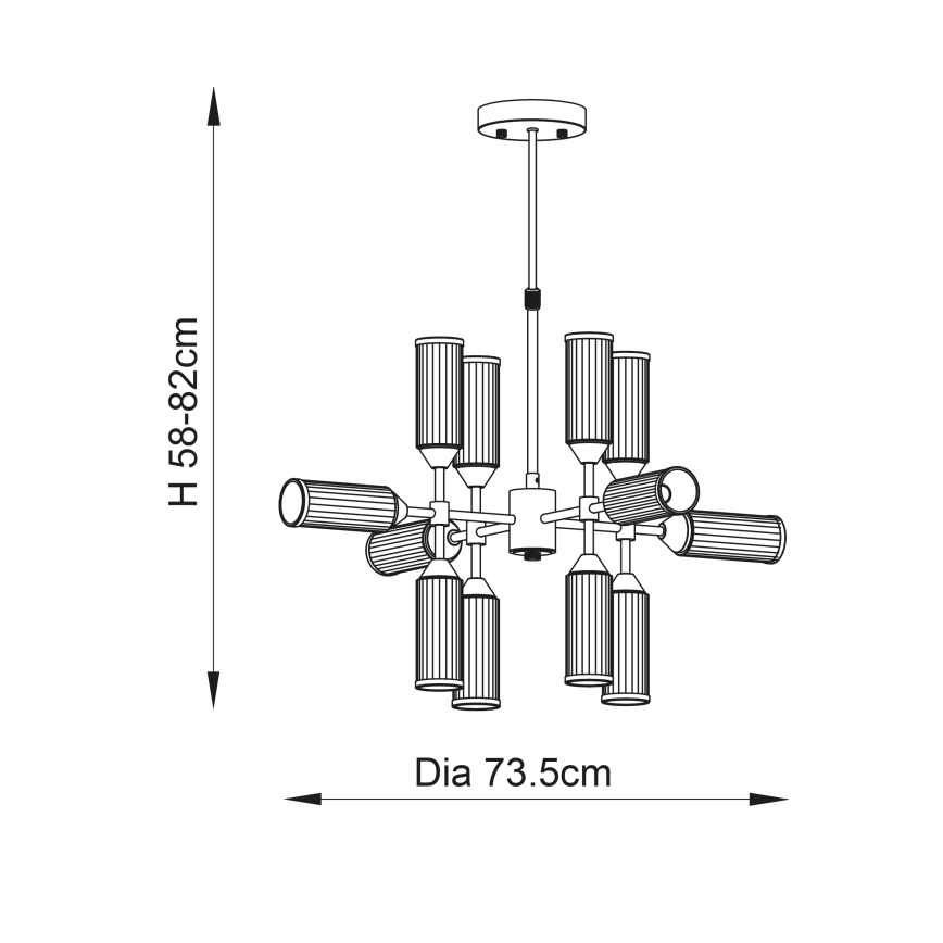 Endon 92214 - TOUR Rod-Mounted Chandelier 12xG9/3W/230V Brass