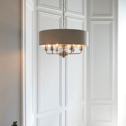 Endon 94357 - HIGHCLERE chain-hung chandelier 6xE14/40W/230V Ø 55 cm beige/matte chrome