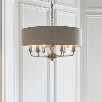 Endon 94357 - HIGHCLERE chain-hung chandelier 6xE14/40W/230V Ø 55 cm beige/matte chrome
