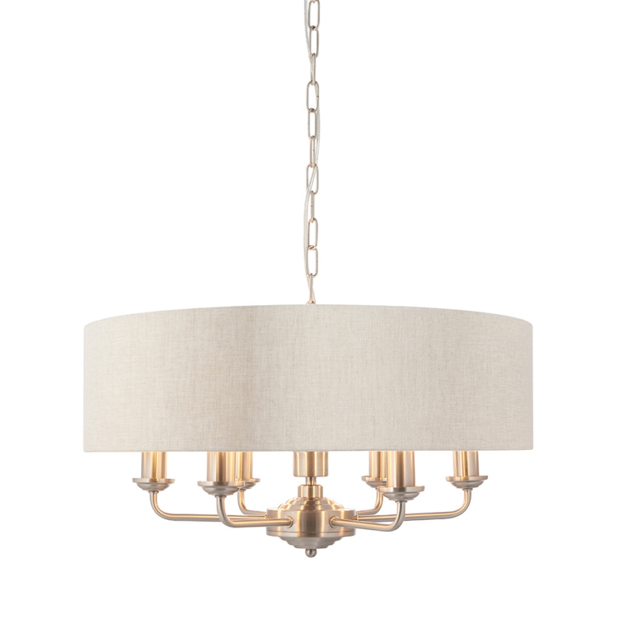 Endon 94357 - HIGHCLERE chain-hung chandelier 6xE14/40W/230V Ø 55 cm beige/matte chrome