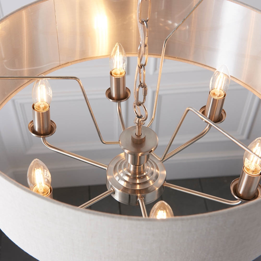 Endon 94357 - HIGHCLERE chain-hung chandelier 6xE14/40W/230V Ø 55 cm beige/matte chrome