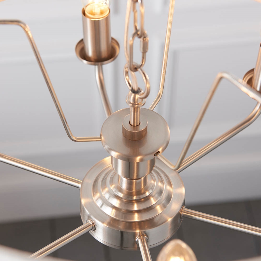 Endon 94357 - HIGHCLERE chain-hung chandelier 6xE14/40W/230V Ø 55 cm beige/matte chrome