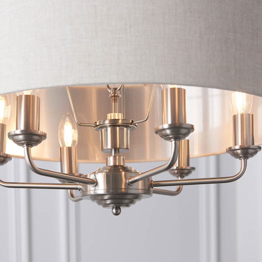 Endon 94357 - HIGHCLERE chain-hung chandelier 6xE14/40W/230V Ø 55 cm beige/matte chrome
