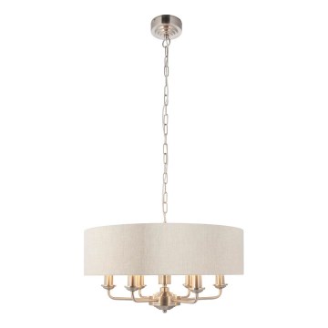 Endon 94357 - HIGHCLERE chain-hung chandelier 6xE14/40W/230V Ø 55 cm beige/matte chrome