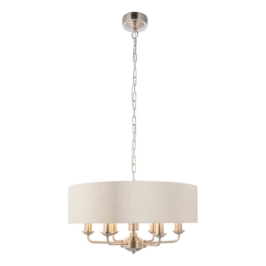 Endon 94357 - HIGHCLERE chain-hung chandelier 6xE14/40W/230V Ø 55 cm beige/matte chrome