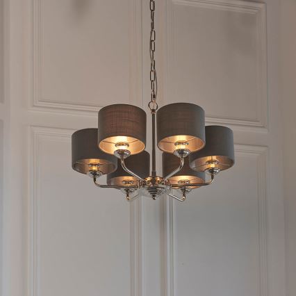 Endon 94381 - Chandelier on a chain HIGHCLERE 6xE14/28W/230V grey/shiny chrome