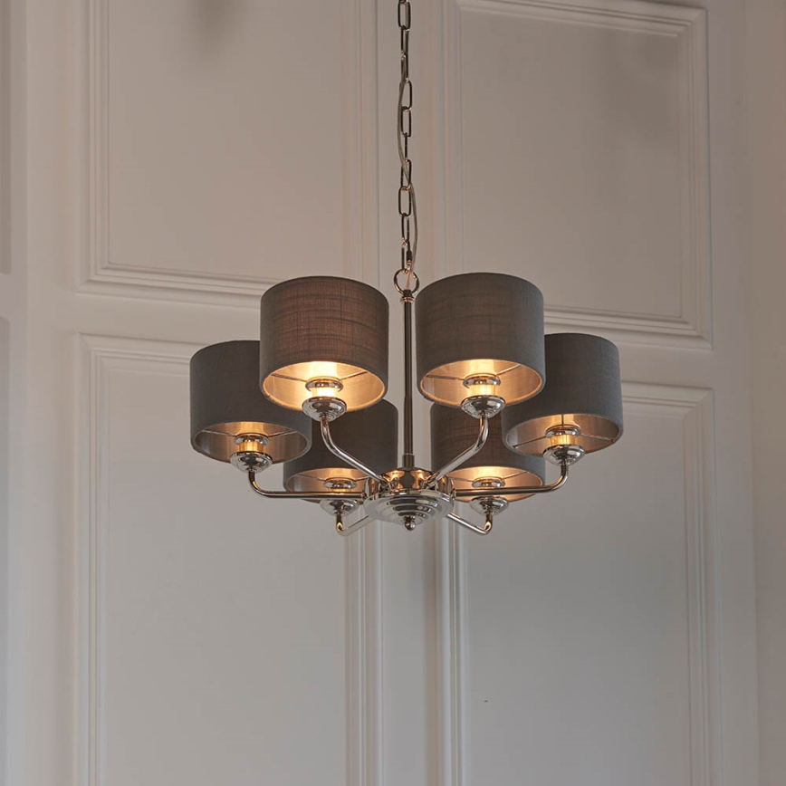 Endon 94381 - Chandelier on a chain HIGHCLERE 6xE14/28W/230V grey/shiny chrome