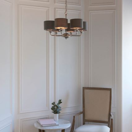 Endon 94381 - Chandelier on a chain HIGHCLERE 6xE14/28W/230V grey/shiny chrome