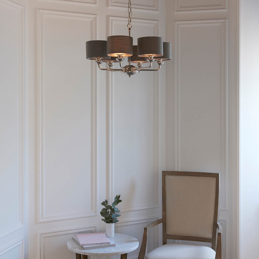 Endon 94381 - Chandelier on a chain HIGHCLERE 6xE14/28W/230V grey/shiny chrome