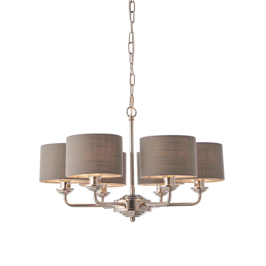 Endon 94381 - Chandelier on a chain HIGHCLERE 6xE14/28W/230V grey/shiny chrome