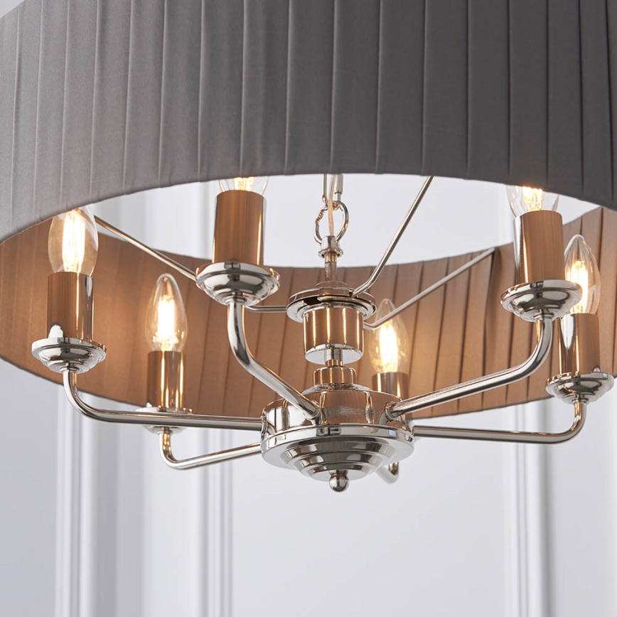 Endon 94397 - Chandelier on a chain HIGHCLERE 6xE14/40W/230V grey/shiny chrome
