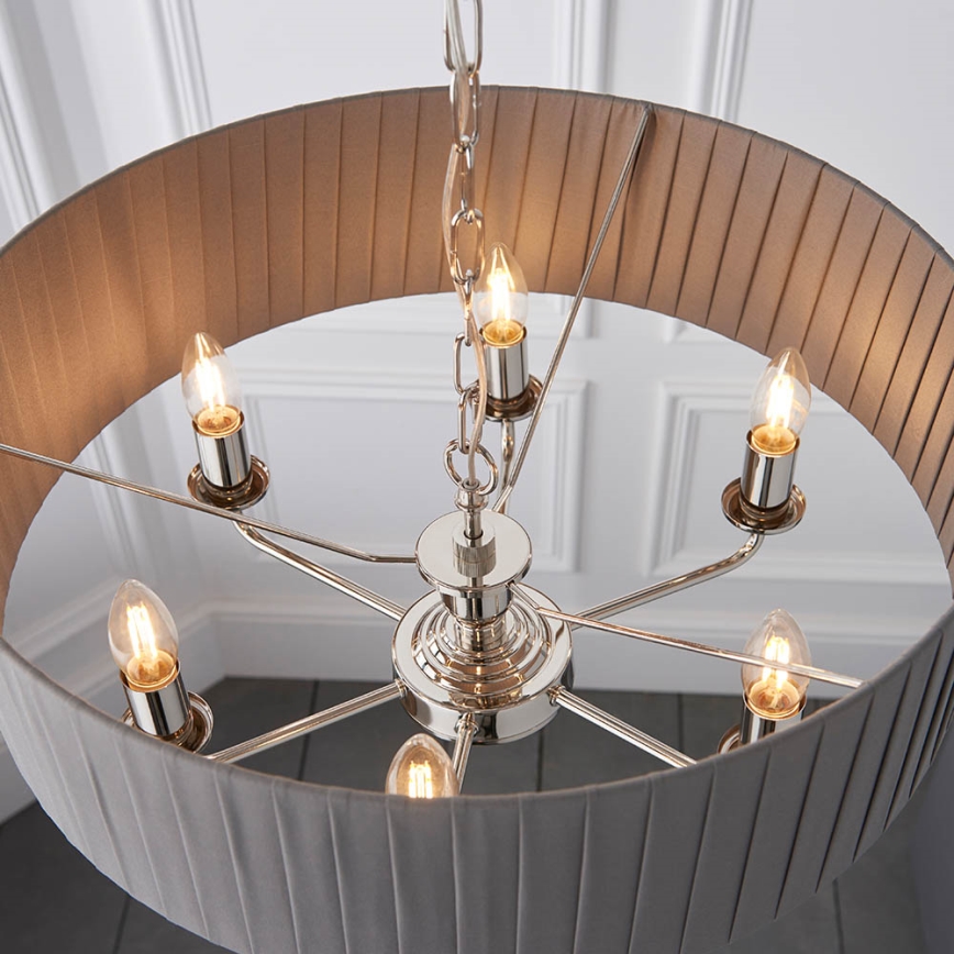 Endon 94397 - Chandelier on a chain HIGHCLERE 6xE14/40W/230V grey/shiny chrome