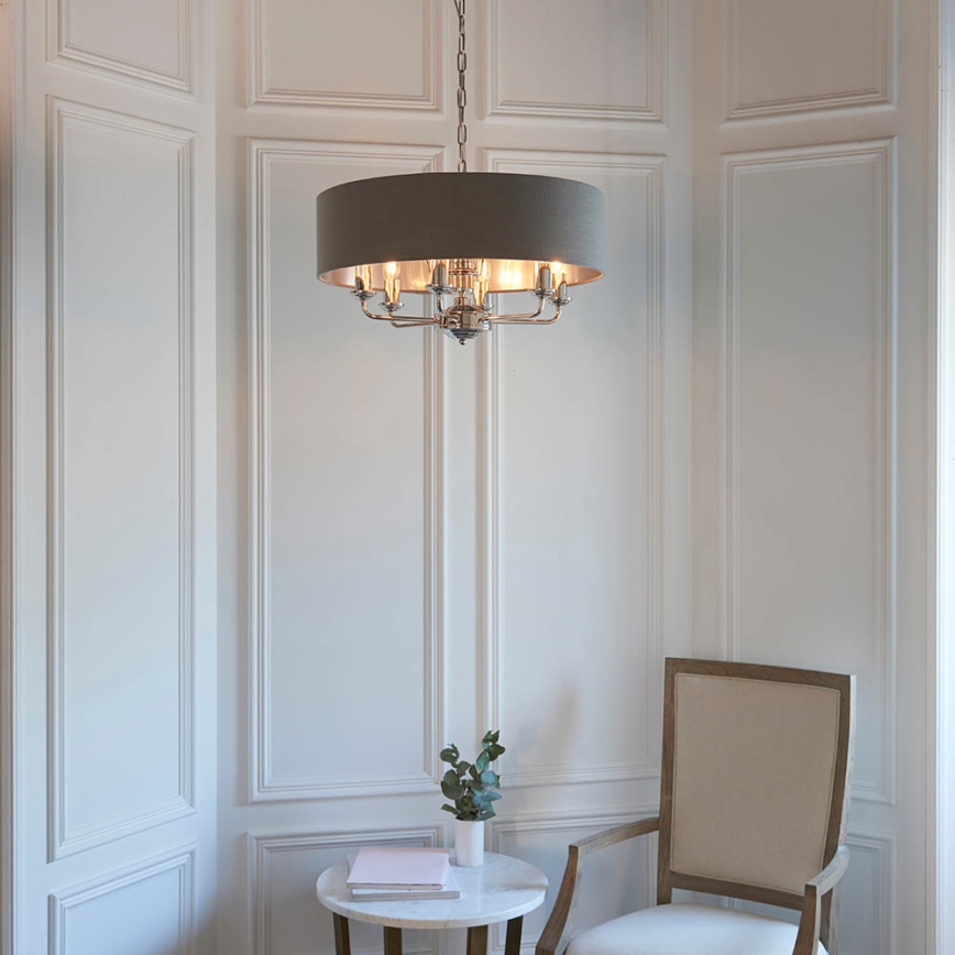 Endon 94415 - Chandelier on a chain HIGHCLERE 8xE14/40W/230V grey/shiny chrome d. 70 cm