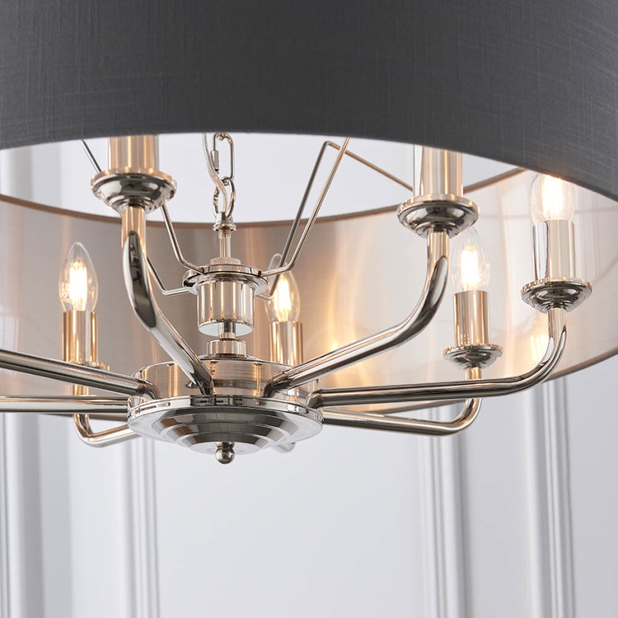 Endon 94415 - Chandelier on a chain HIGHCLERE 8xE14/40W/230V grey/shiny chrome d. 70 cm